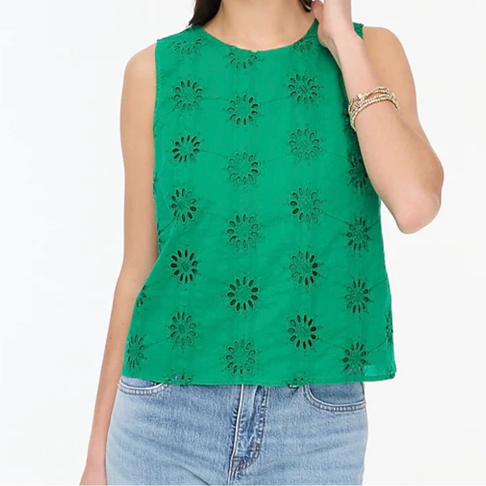 J. Crew Green Embellished Sleeveless Tank Top
